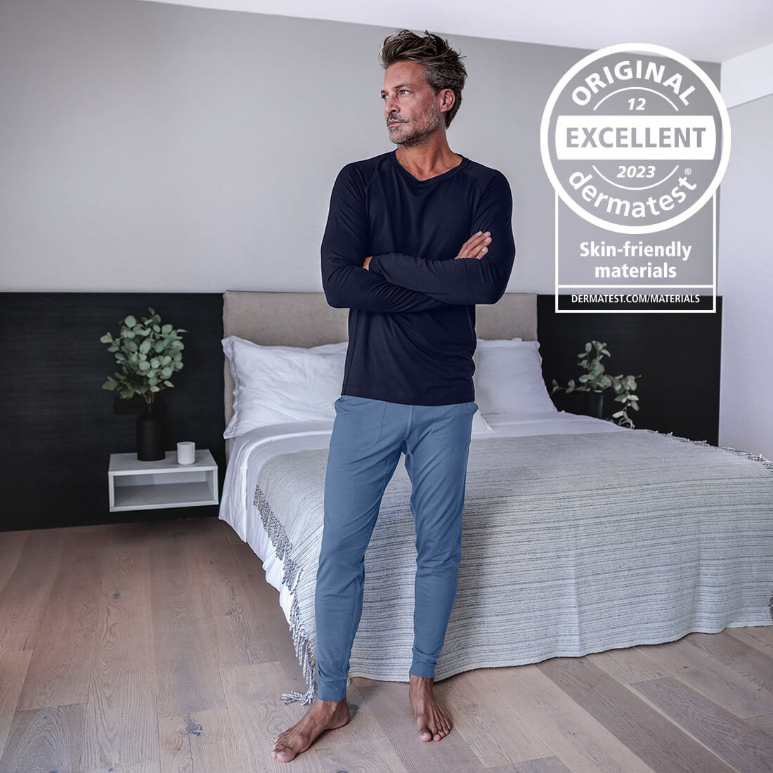 Sensitive skin pajama pants men || Ocean blue