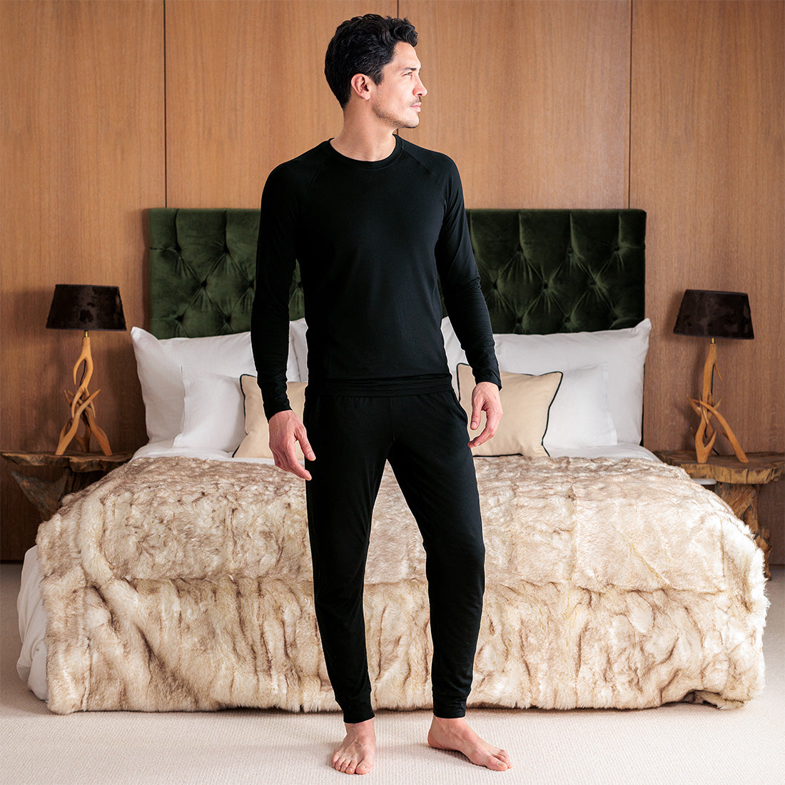 Mens wool pajama pants || Black
