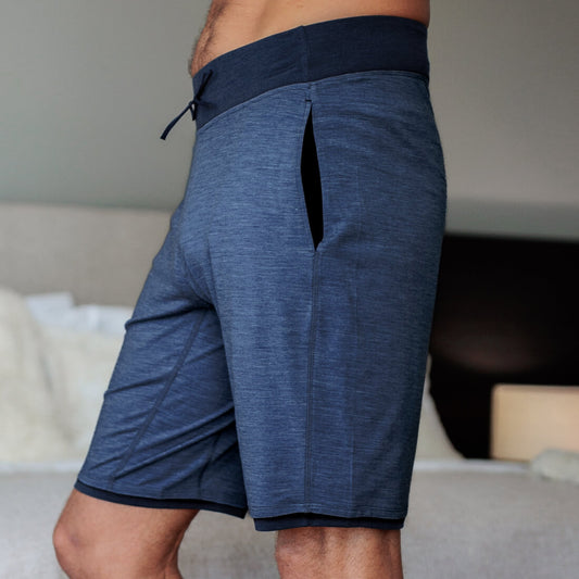 Merino wool pajamas shorts men  || Blue melange