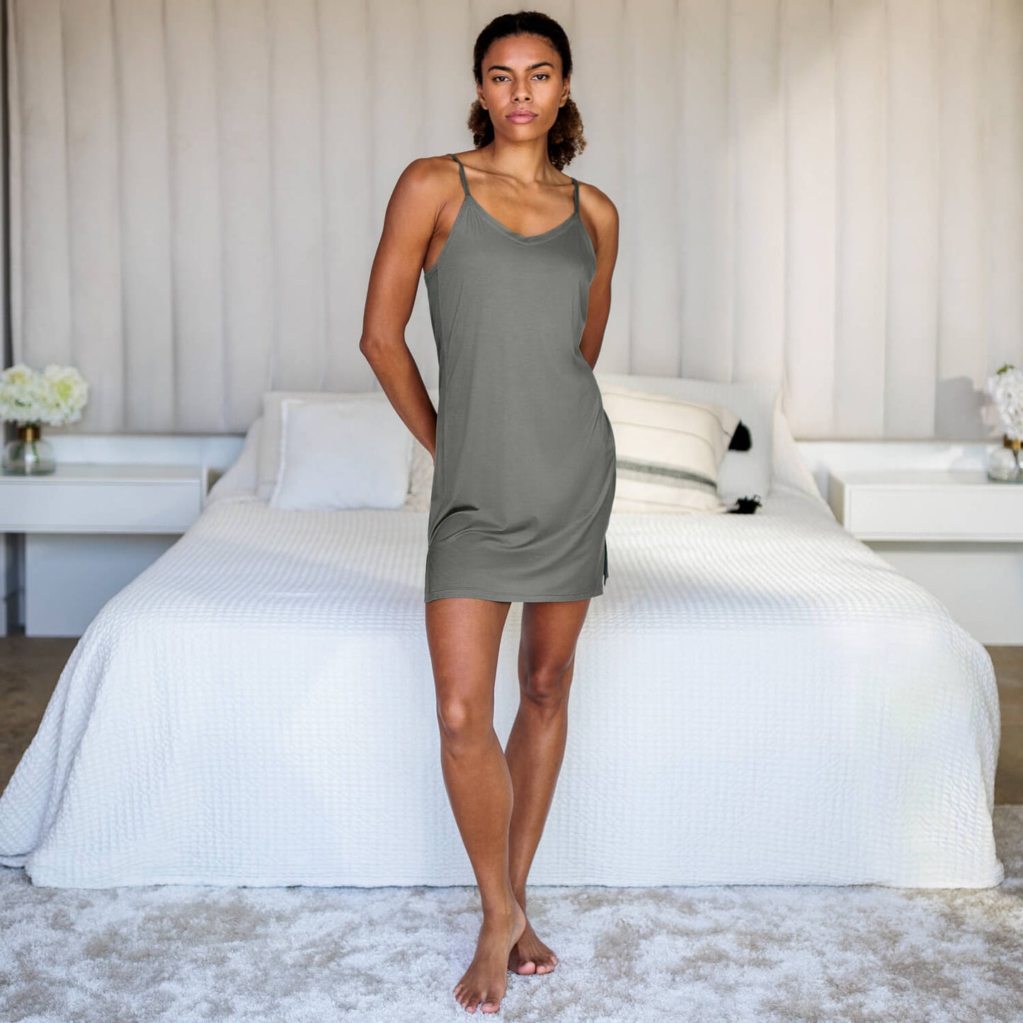 Cooling night slip dress || Sage