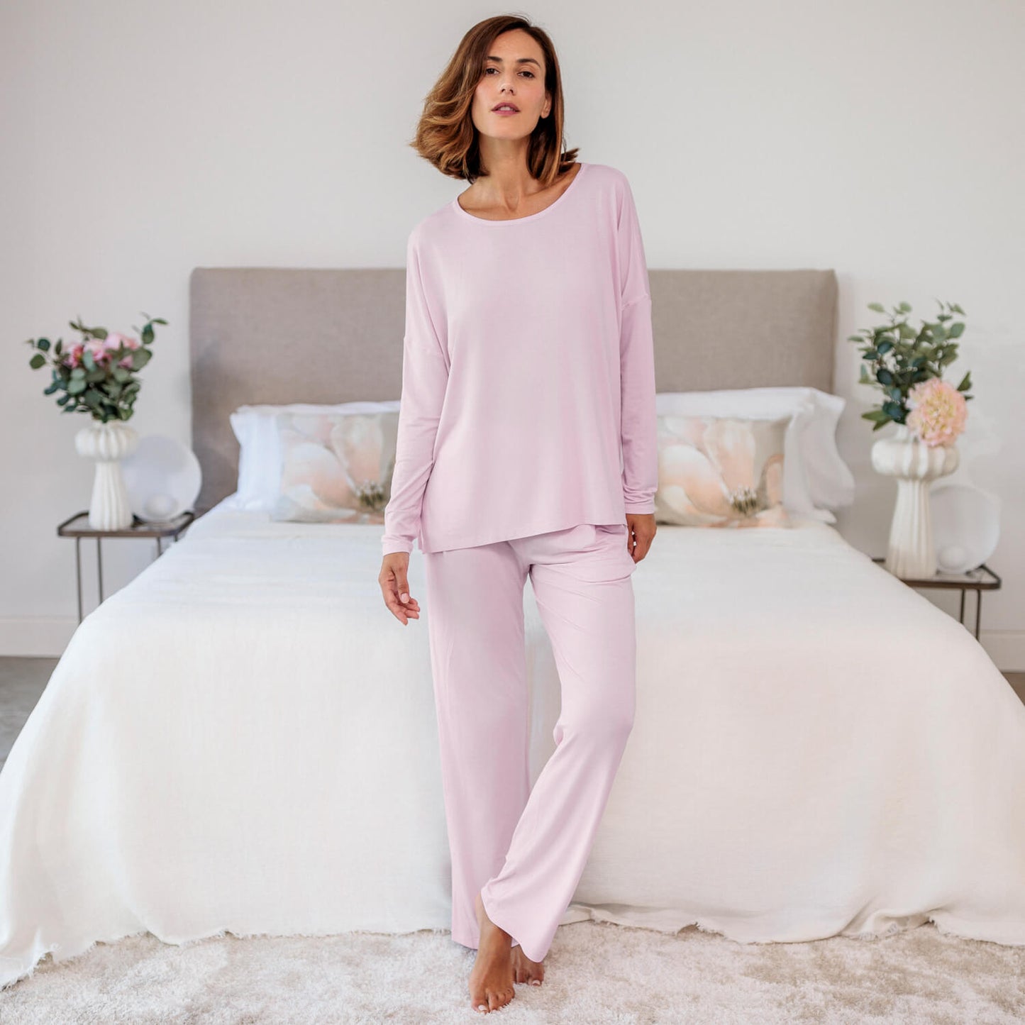 Wijde slaapbroek dames || Pink blush
