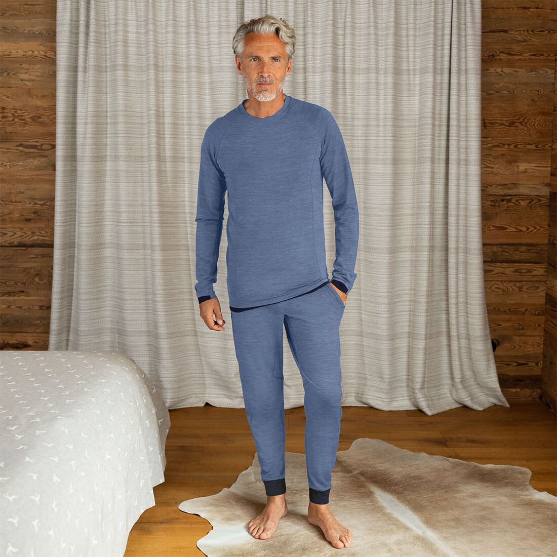Mens wool pajama pants || Blue melange