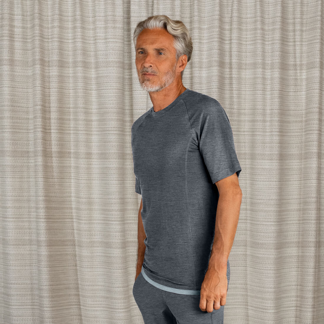 Merino wollen pyjama t-shirt heren Dark grey melange