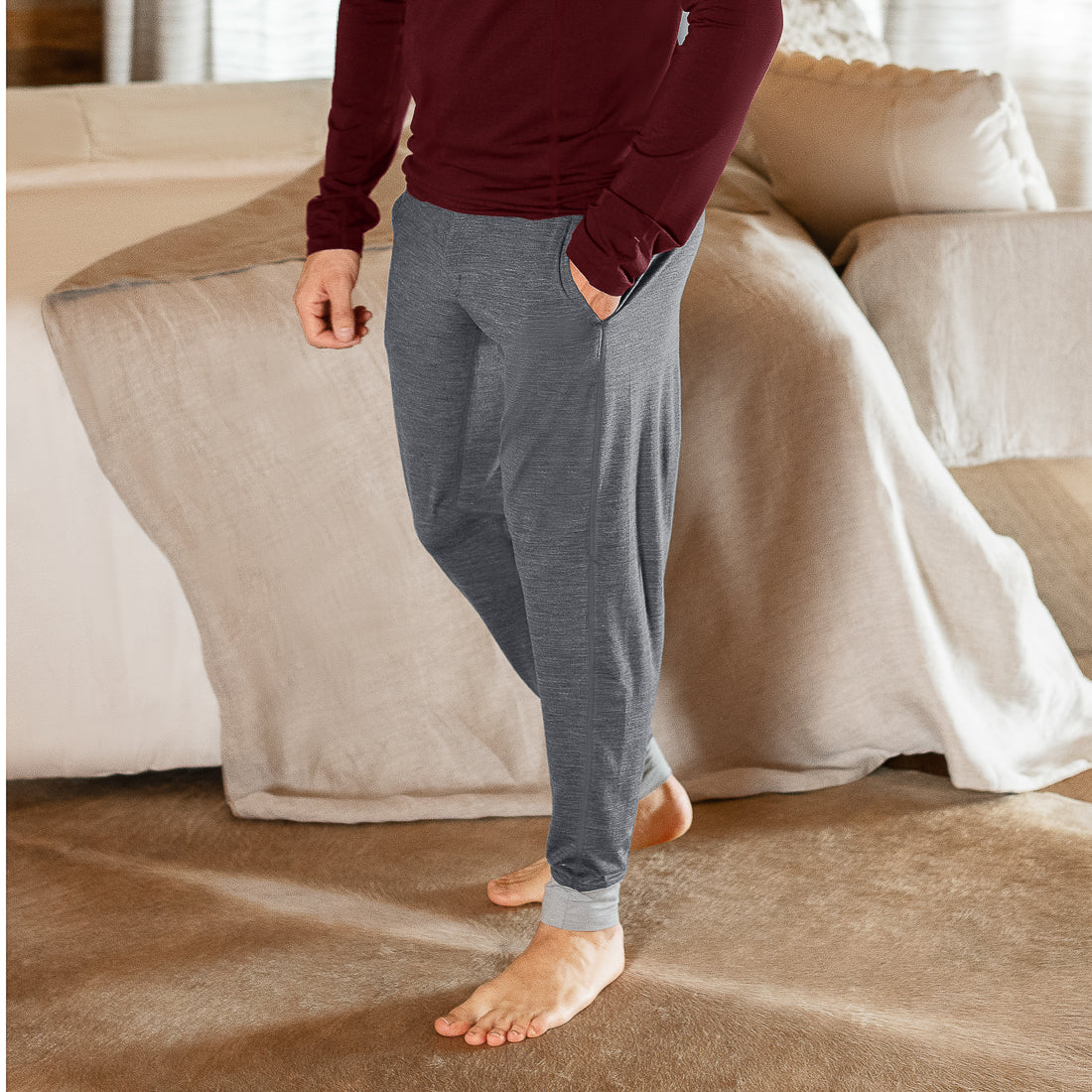 Mens wool pyjama pants || Dark grey melange
