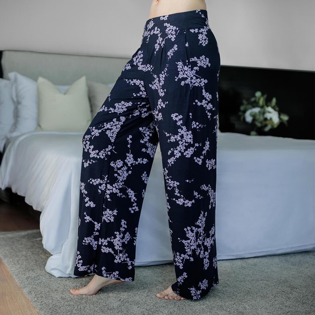 Bamboo Pajama Set, Natural Sleepwear, Wide Leg Pants, Womens