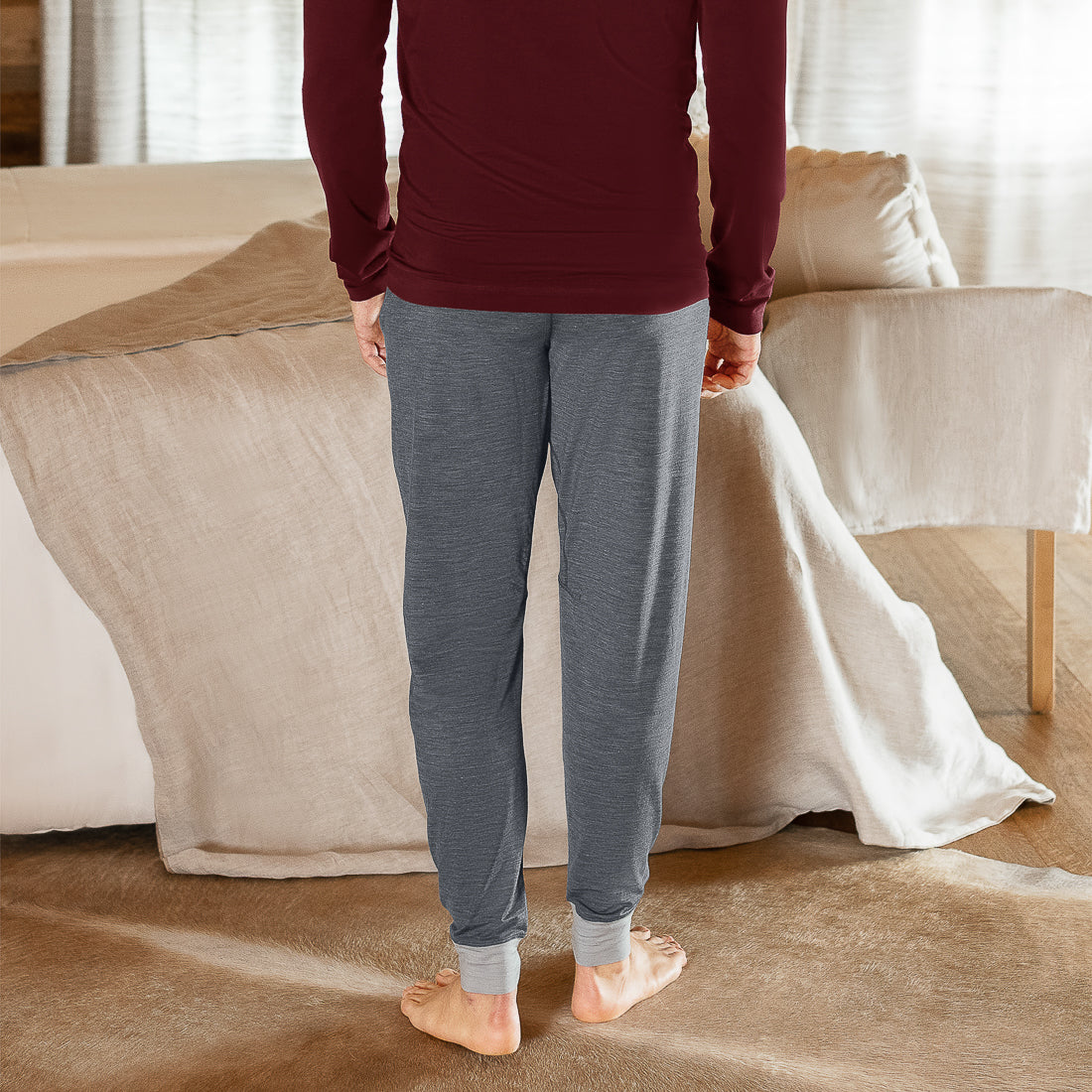 Mens wool pyjama pants || Dark grey melange