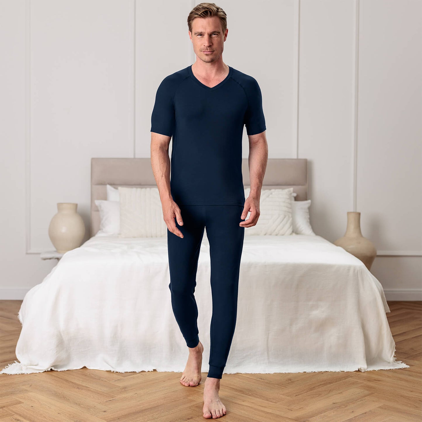 Moisture wicking pajamas top men || Midnight blue