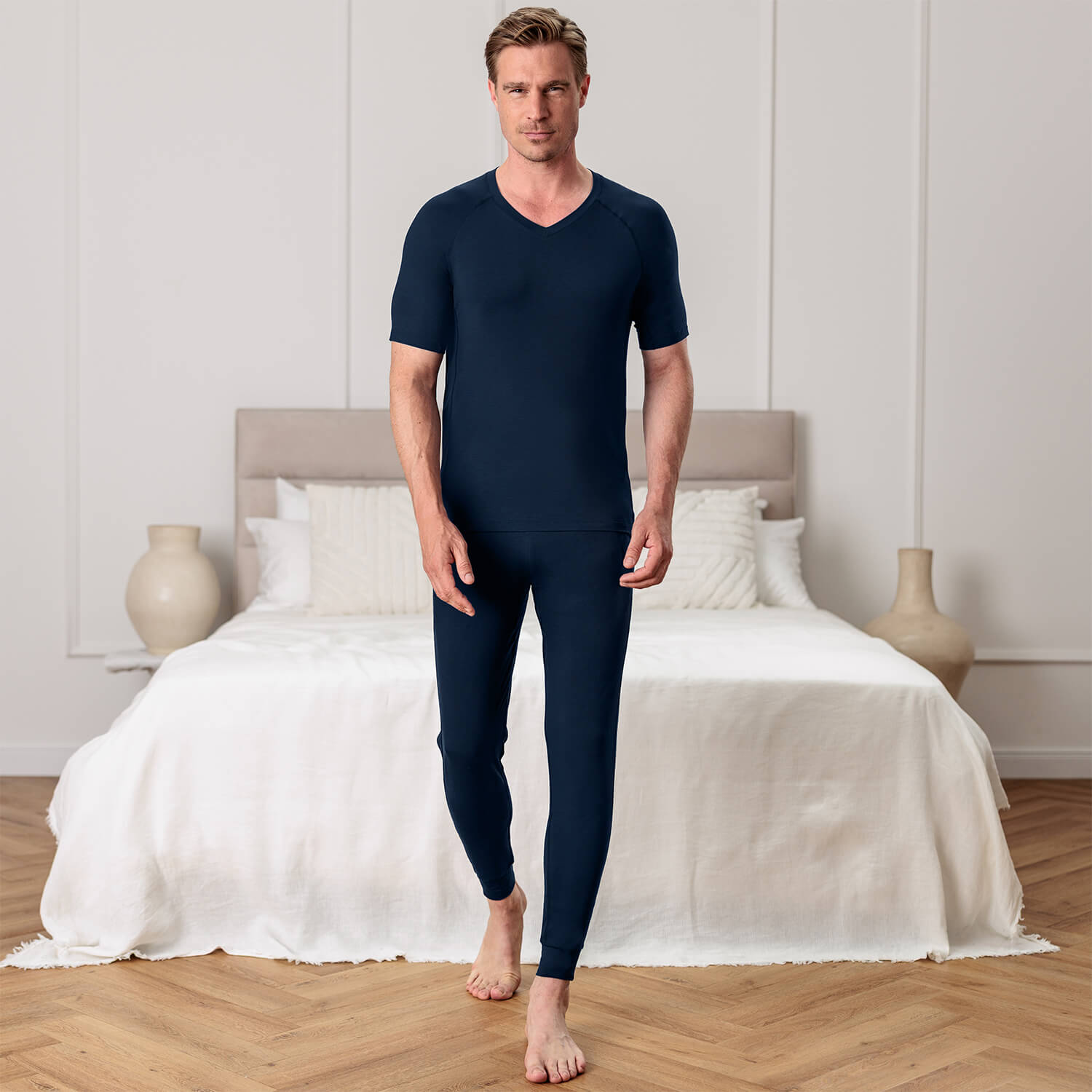 Moisture wicking pajamas top men || Midnight blue