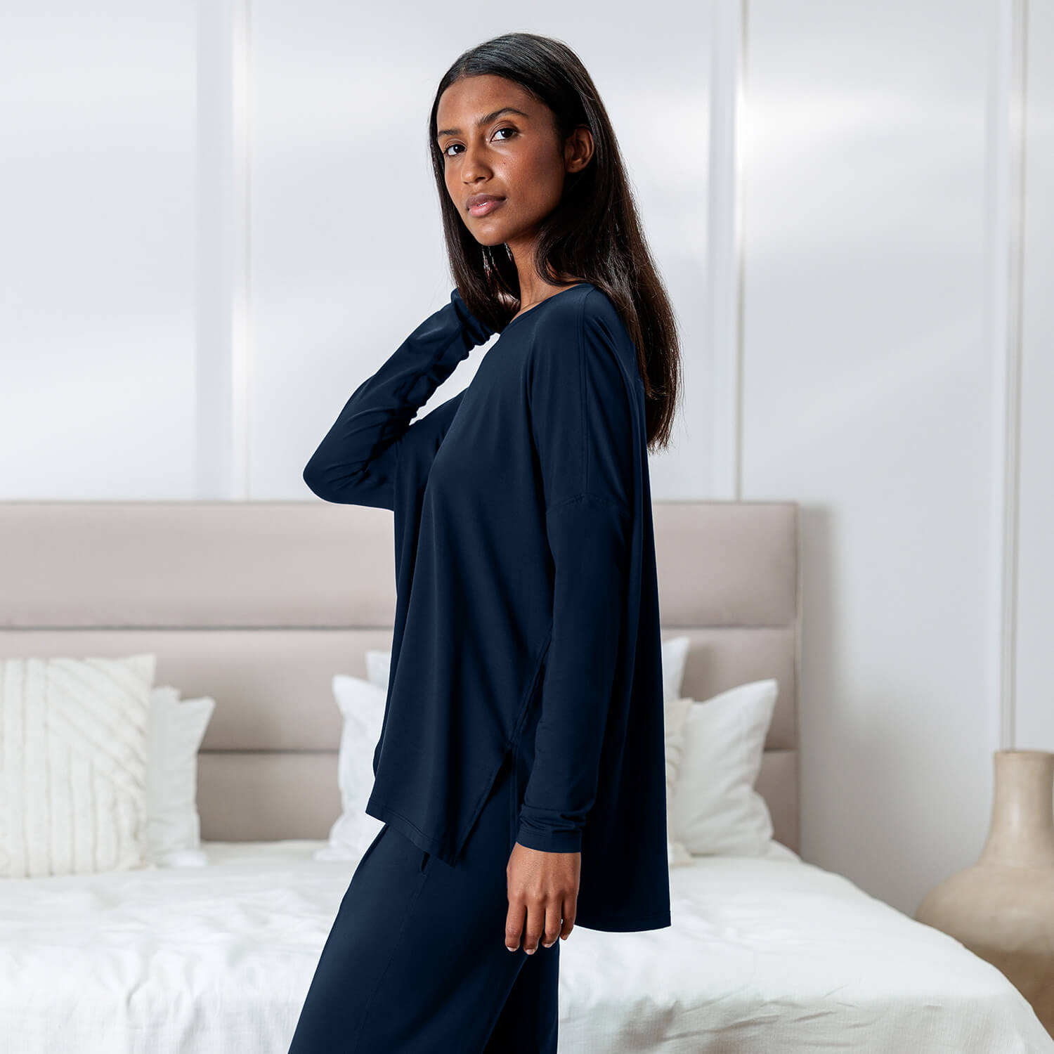 Moisture wicking sleep shirt || Midnight blue