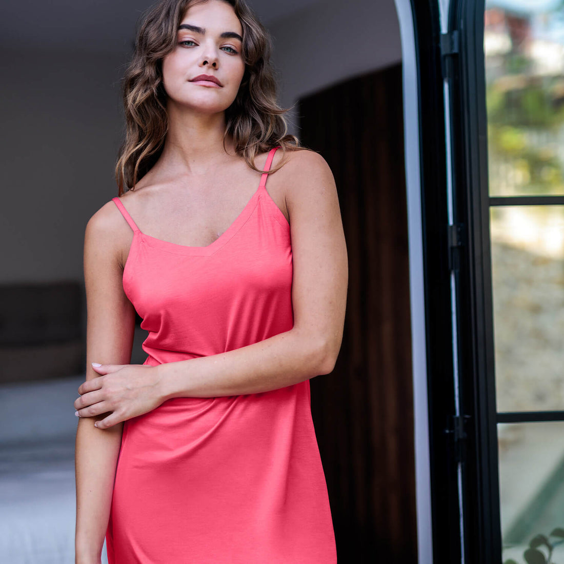 Cooling night slip dress  || Raspberry