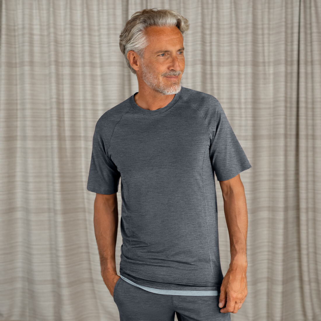 Merino wollen pyjama t-shirt heren  Dark grey melange