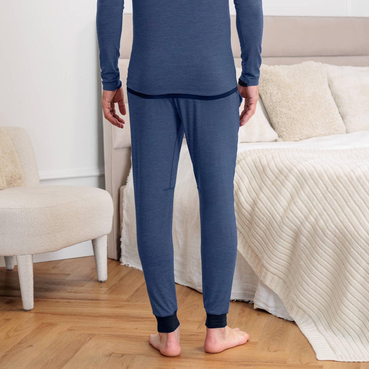 Mens wool pajama pants || Blue melange