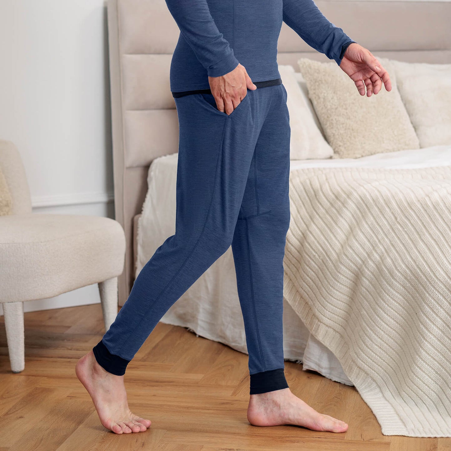 Mens wool pajama pants || Blue melange