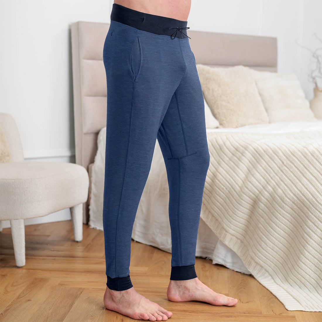 Mens wool pajama pants || Blue melange