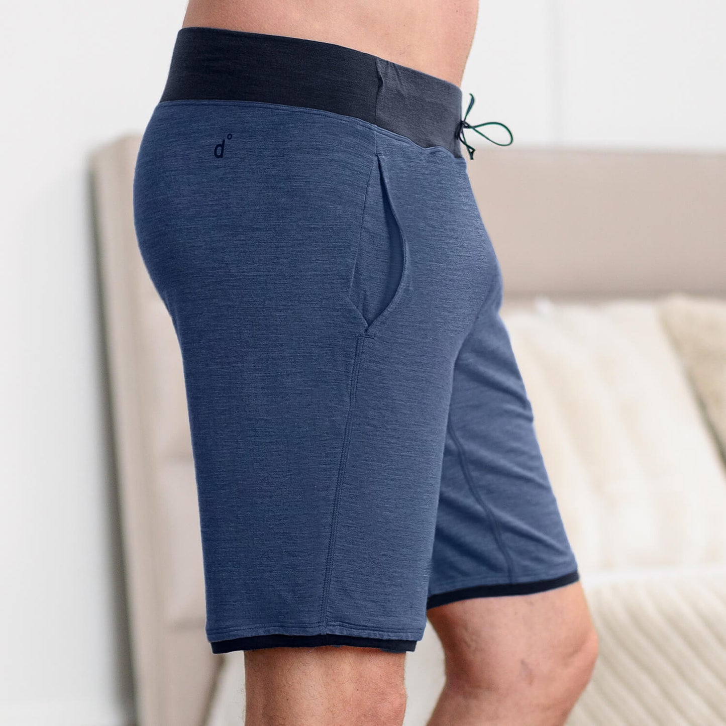 Merino wool pajamas shorts men  || Blue melange