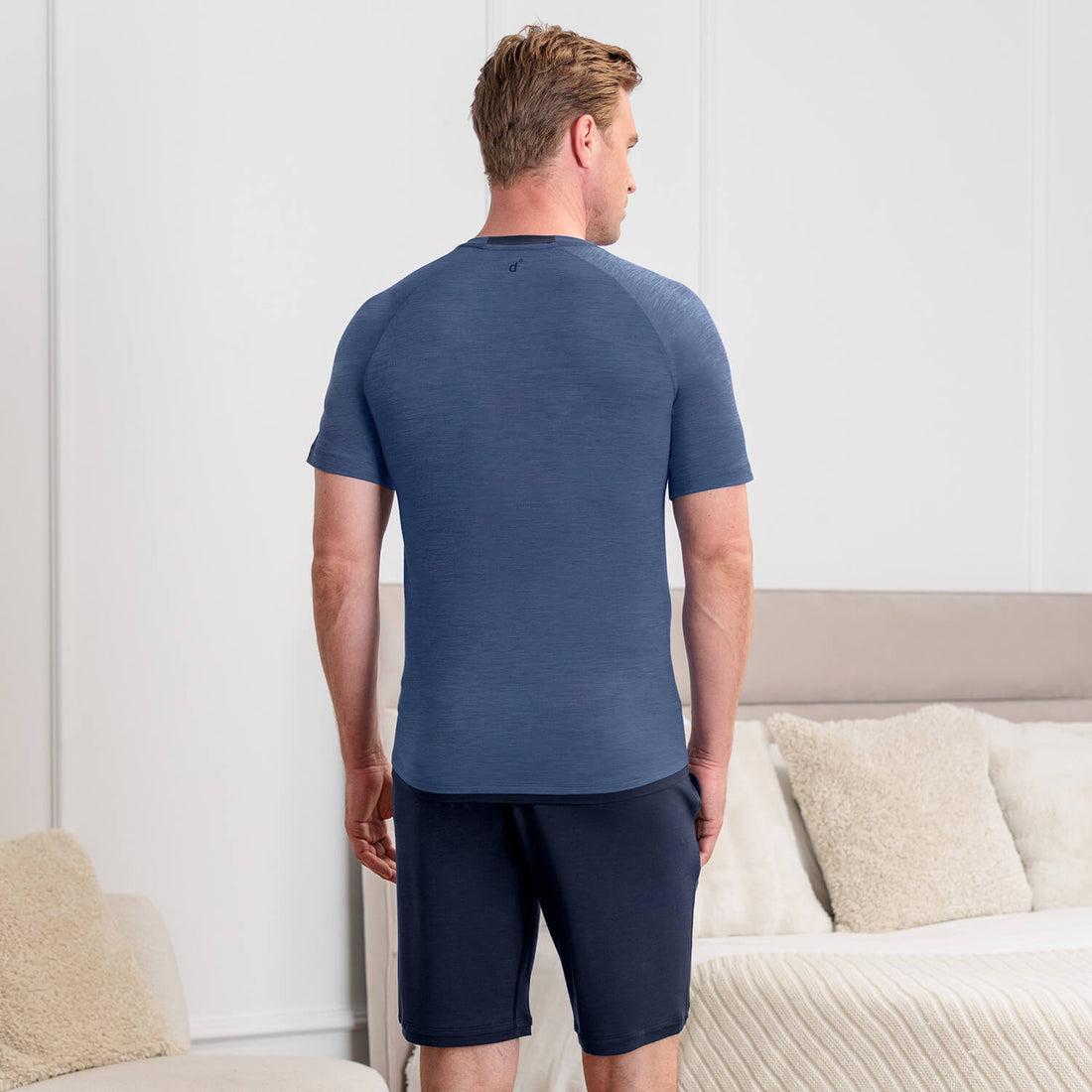 Merino wool pajama t-shirt men || Blue melange