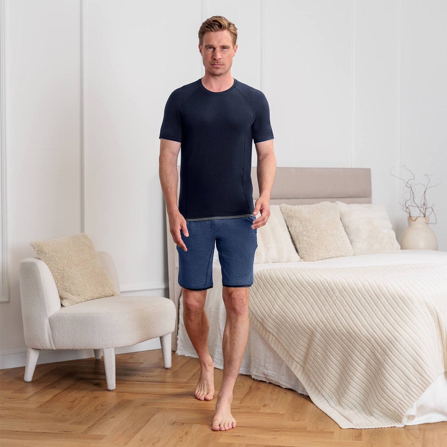 Merino wool pajama t-shirt men || Winter night melange