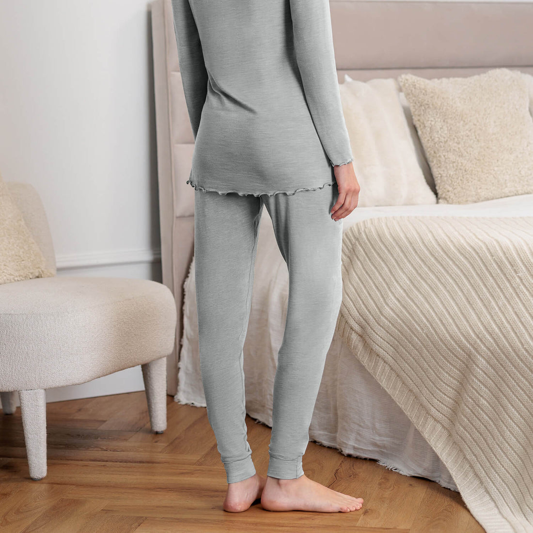 Merino wool pajamas pants women || Light grey melange