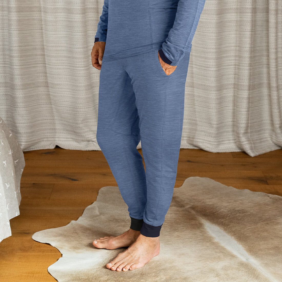 Mens wool pajama pants || Blue melange