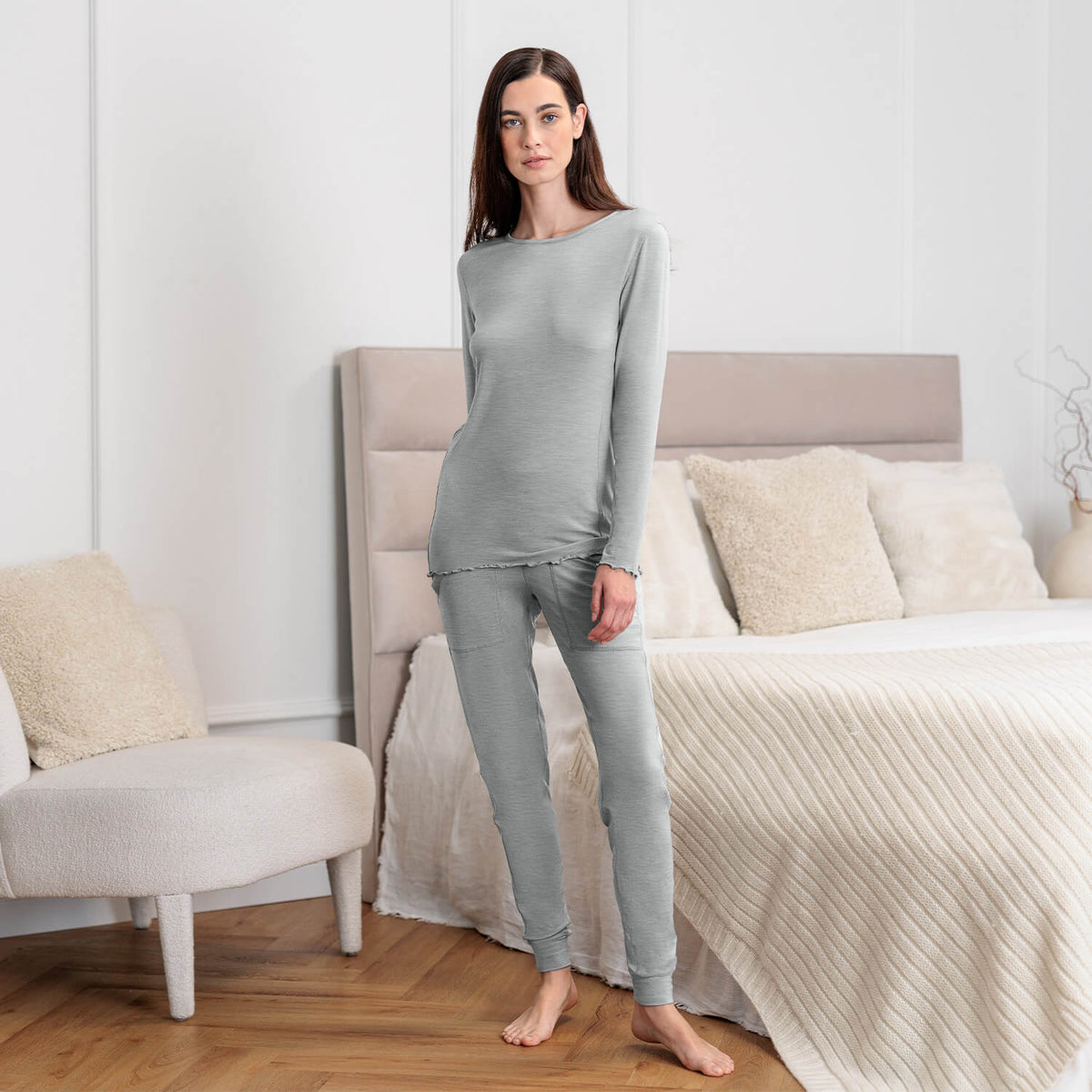 Wool pajamas womens || Light grey melange