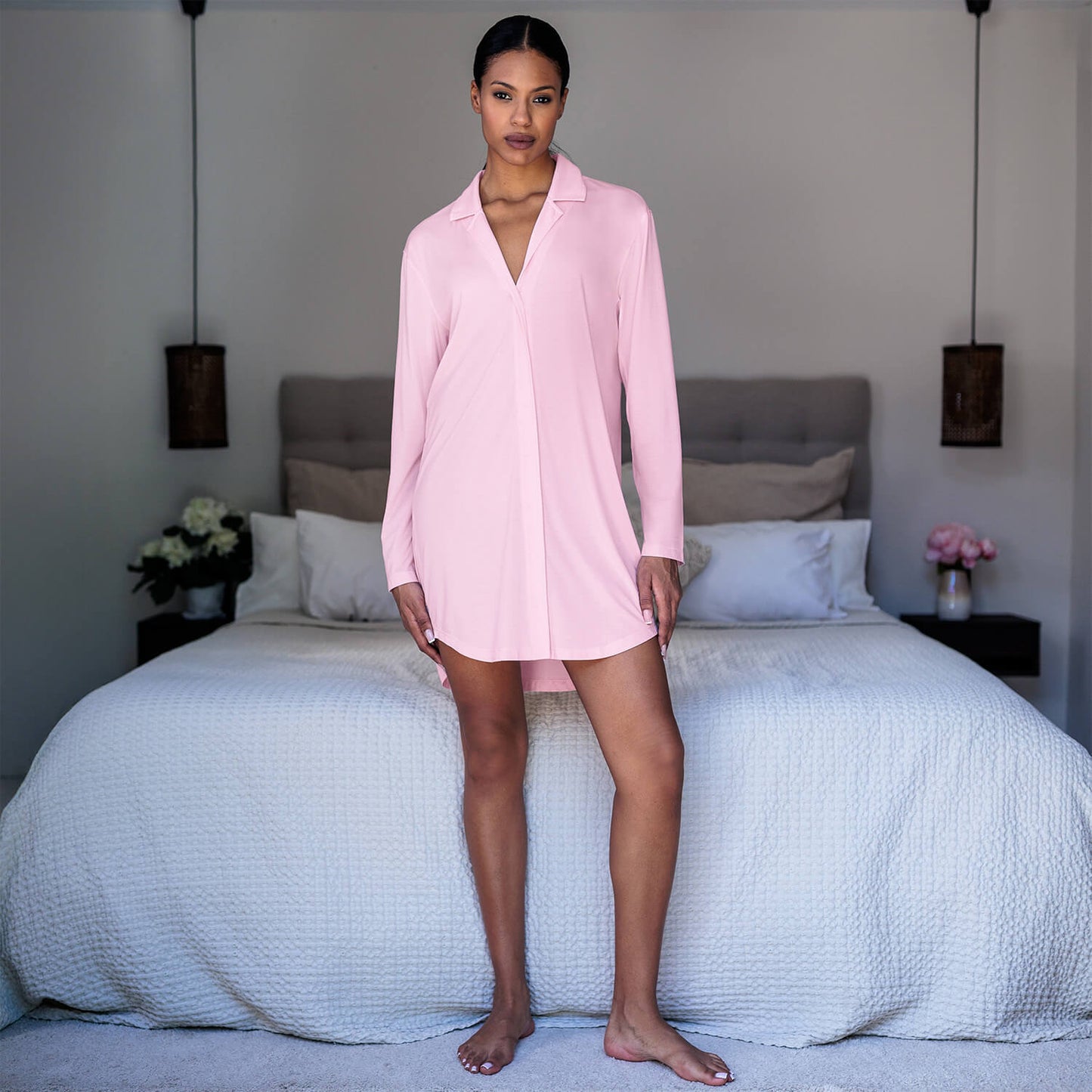 Long sleeve sleepshirt women || Wild Rose
