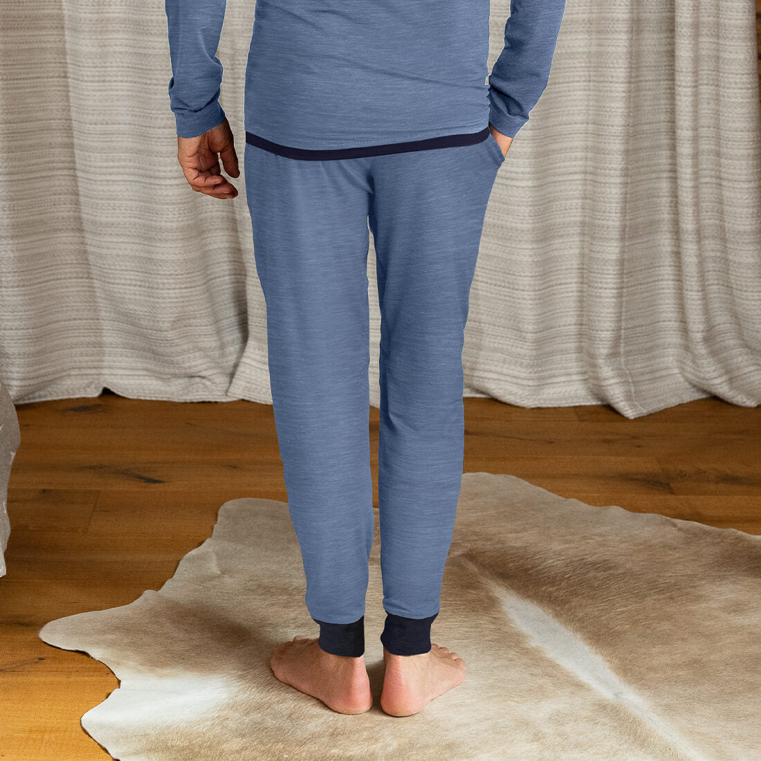 Mens wool pajama pants || Blue melange