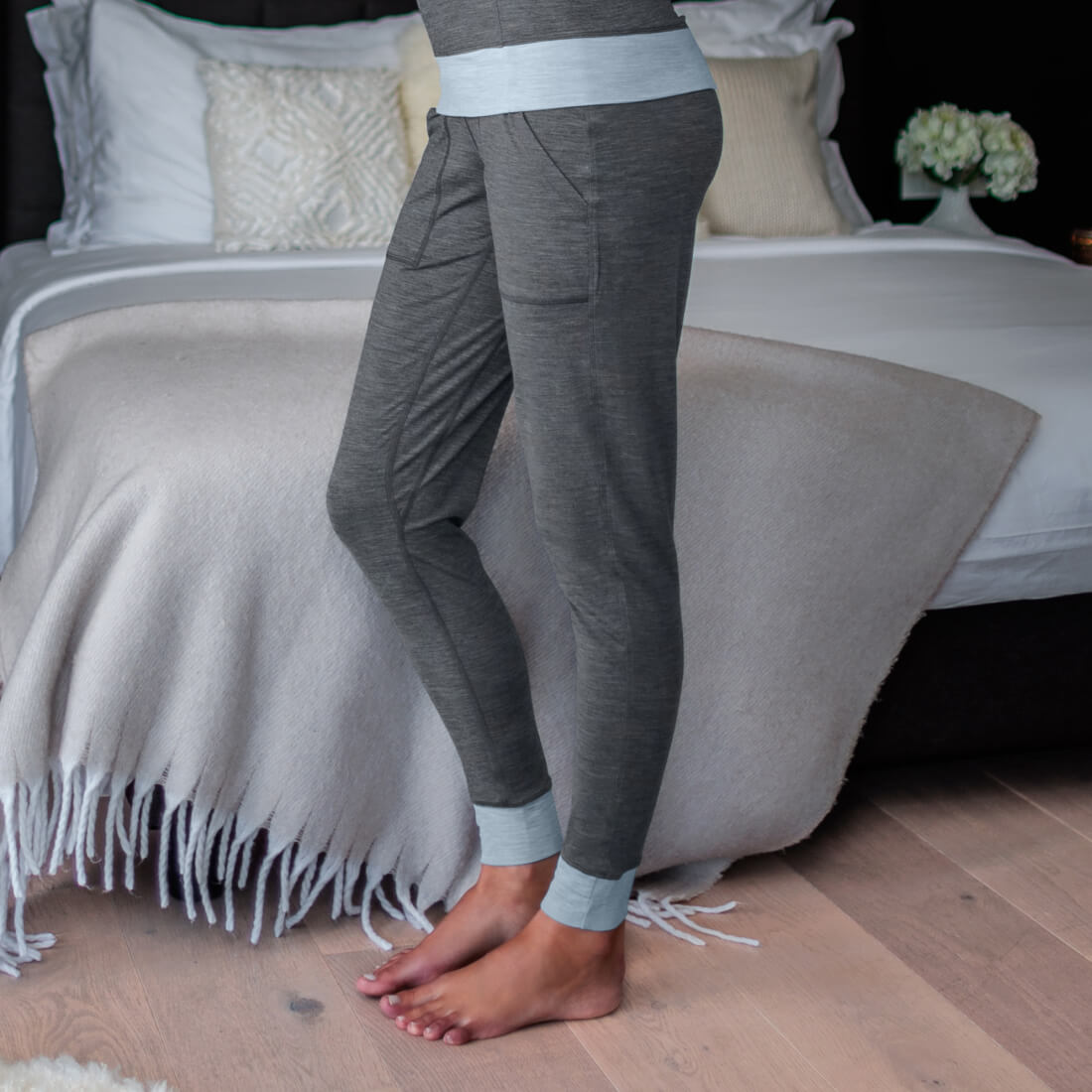 Merino wool pajamas pants women || Dark grey melange