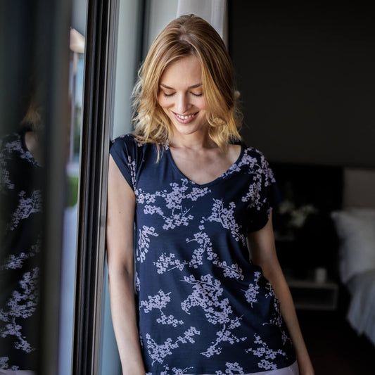 Women's cooling pajama t-shirt || Cherry blossom