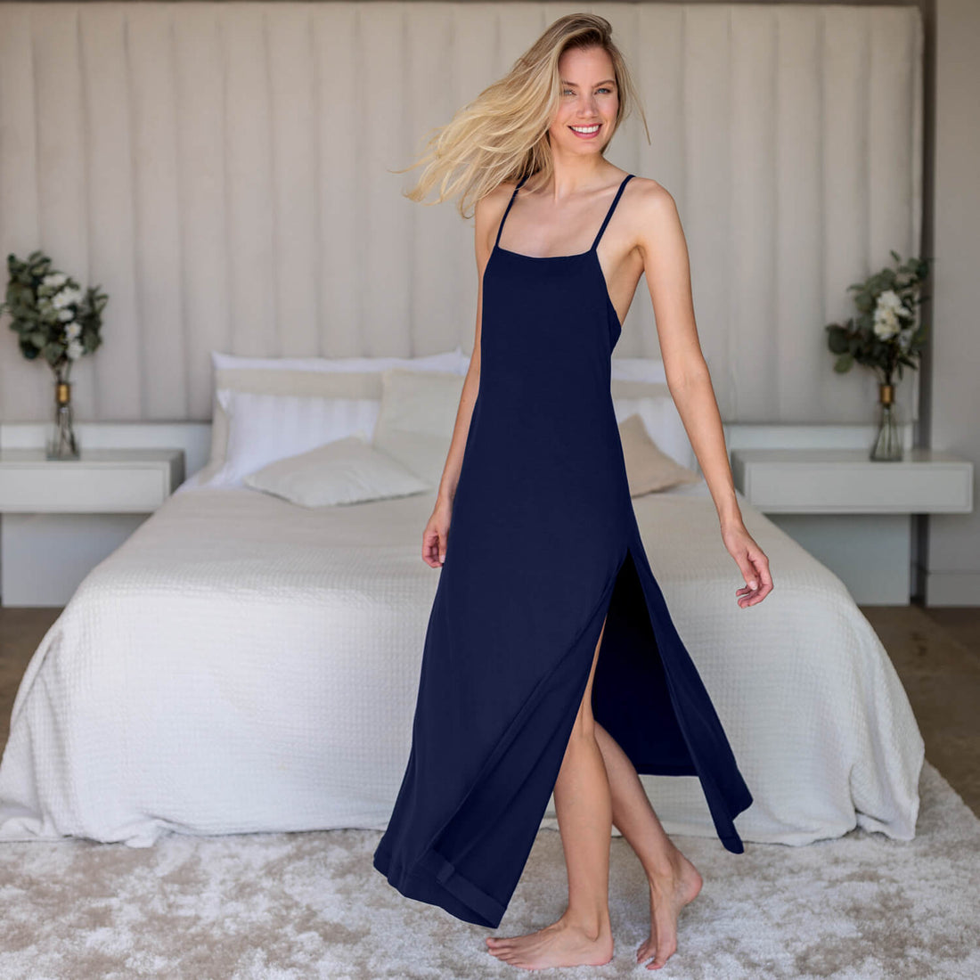 Cooling slip dress long || Navy blue
