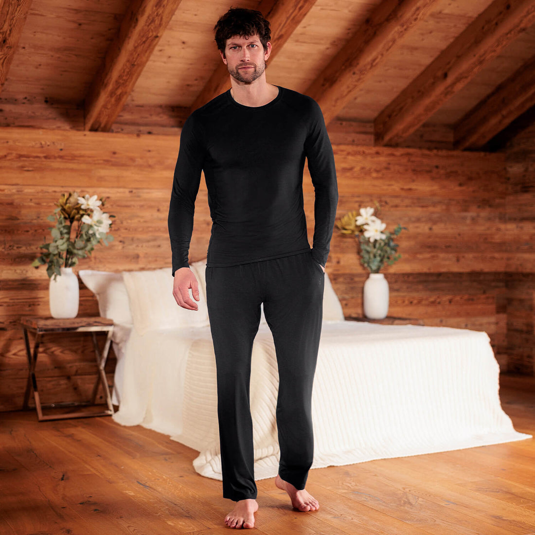 Wide pajama pants men || Black