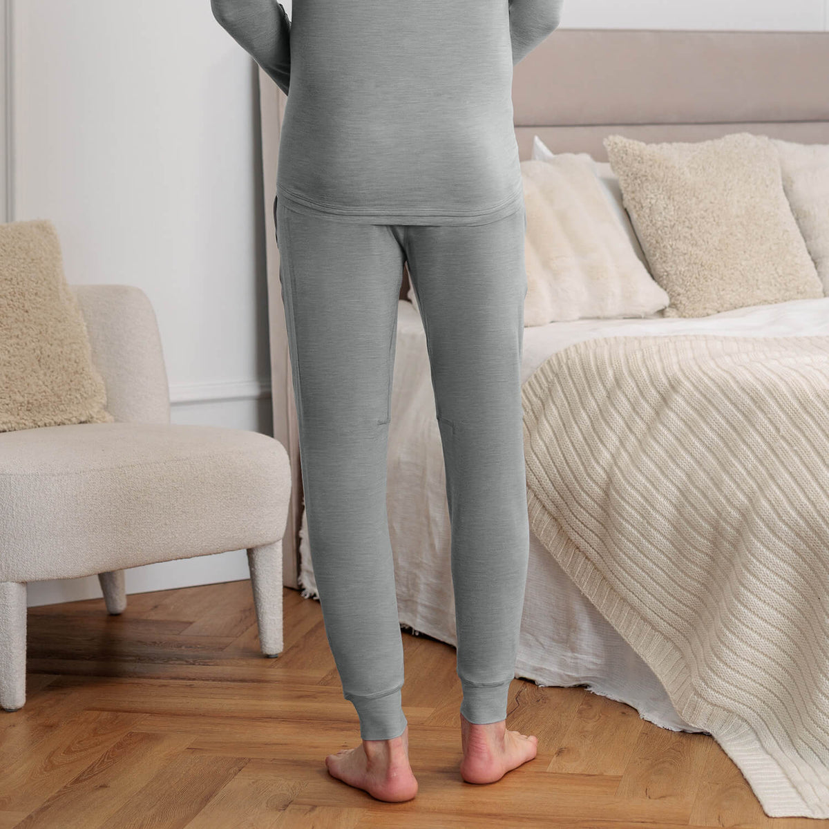 Mens wool pyjama pants || Light grey melange