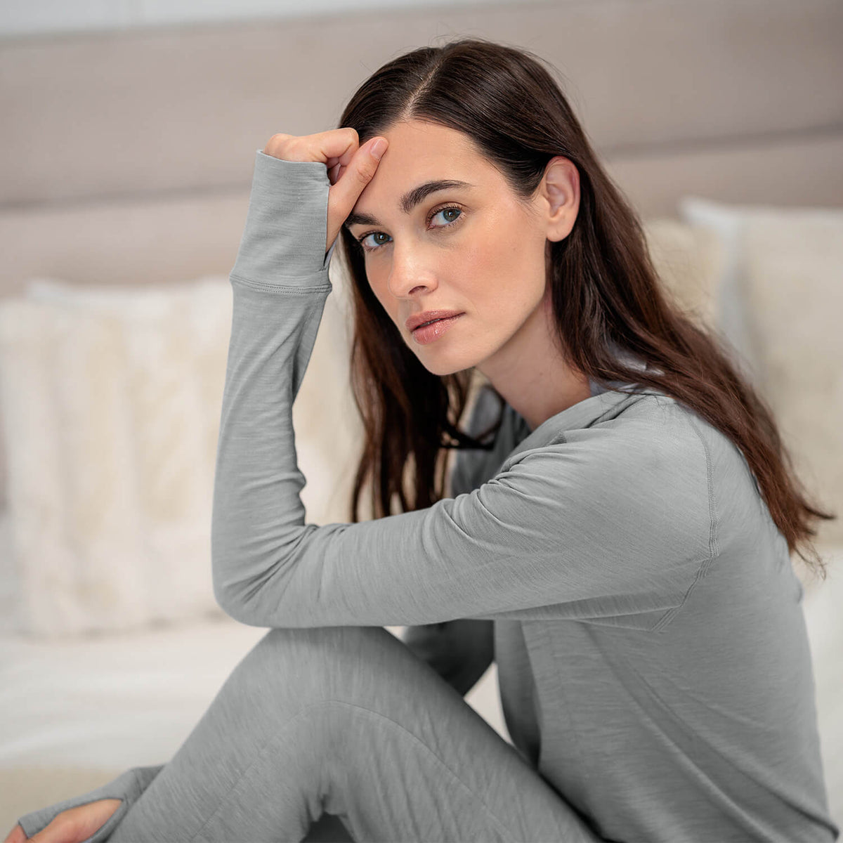 Wool pajamas women || Light grey melange