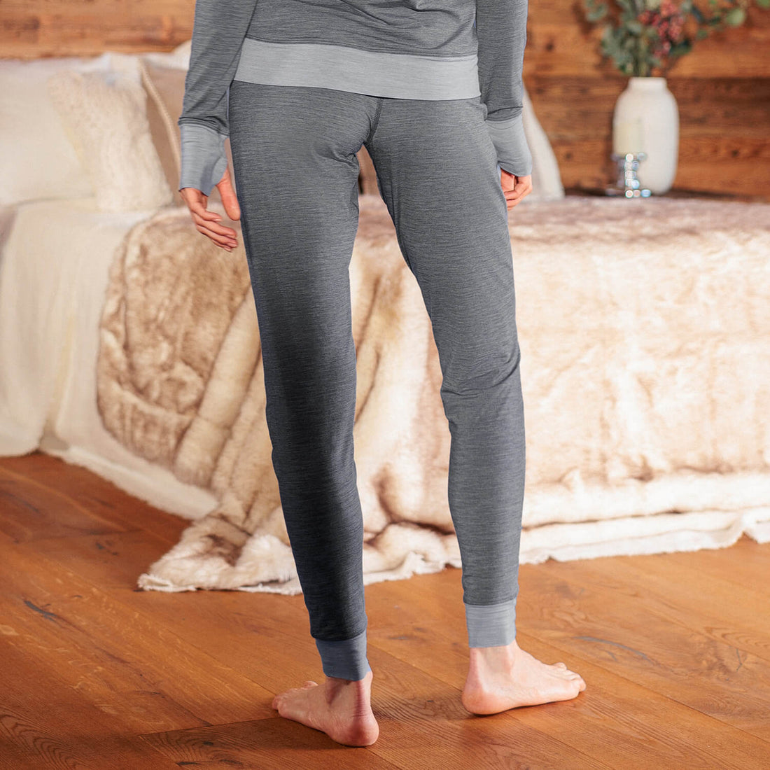 Merino wool pajamas pants women || Dark grey melange