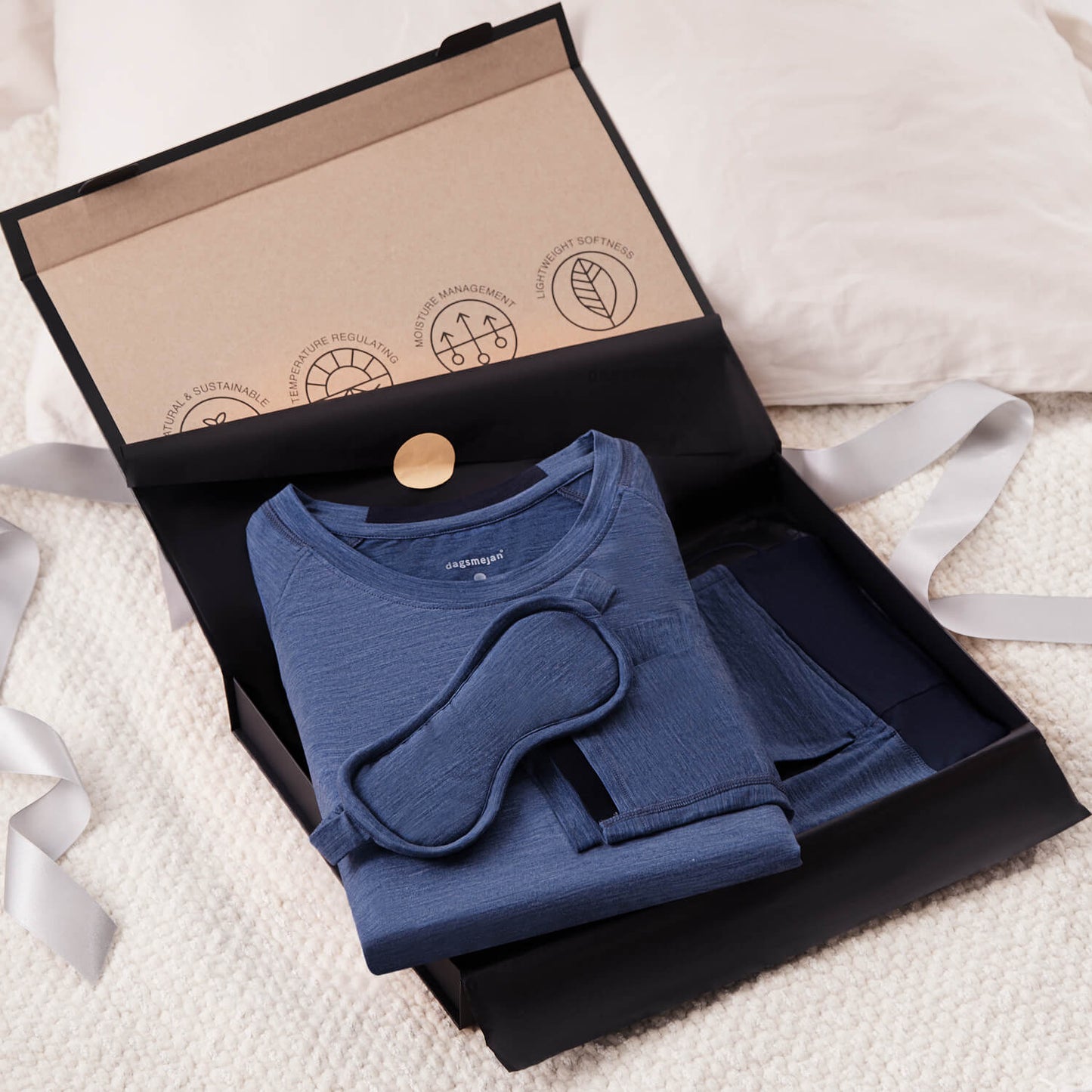 Gift set men long pajamas || Blue melange