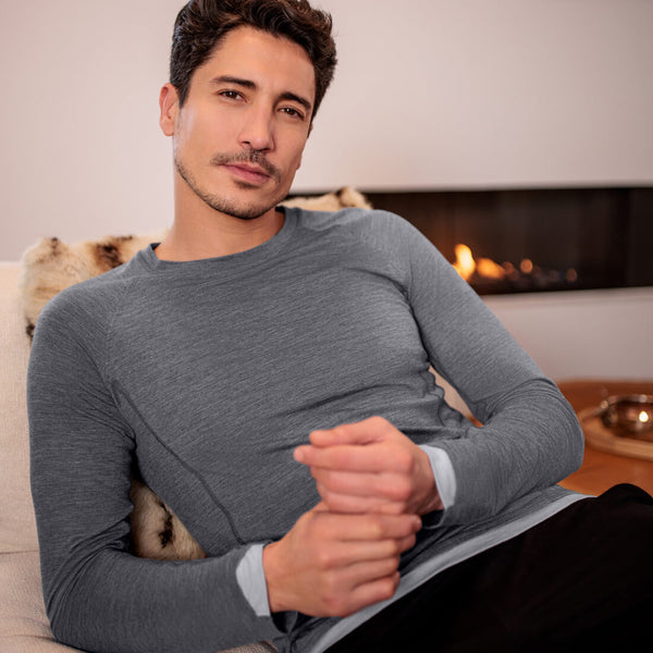 Cozy Fleece Mens Pajama Set Warm Long Sleeve Top with