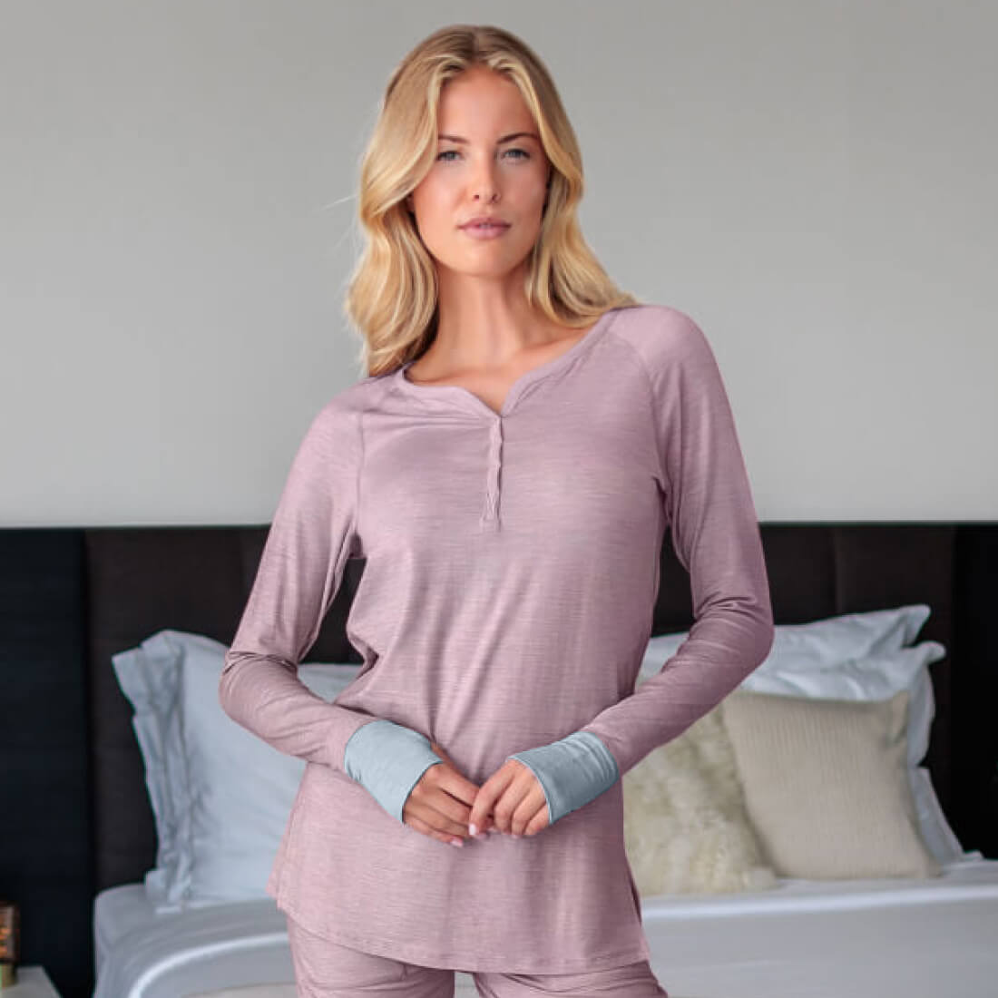 Wool pajama top womens || Dusty pink melange