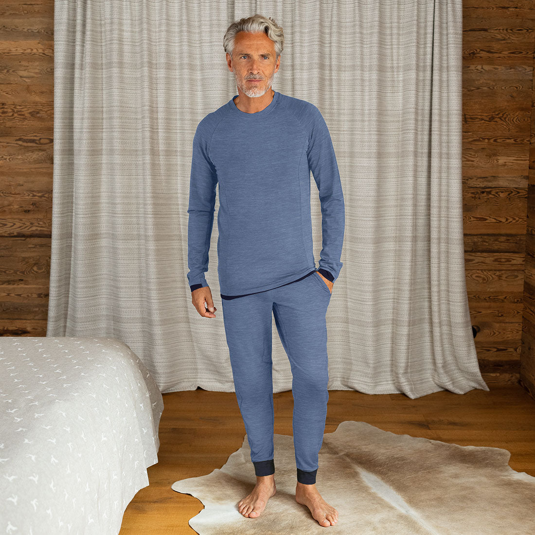 Gift set men long pajamas || Blue melange