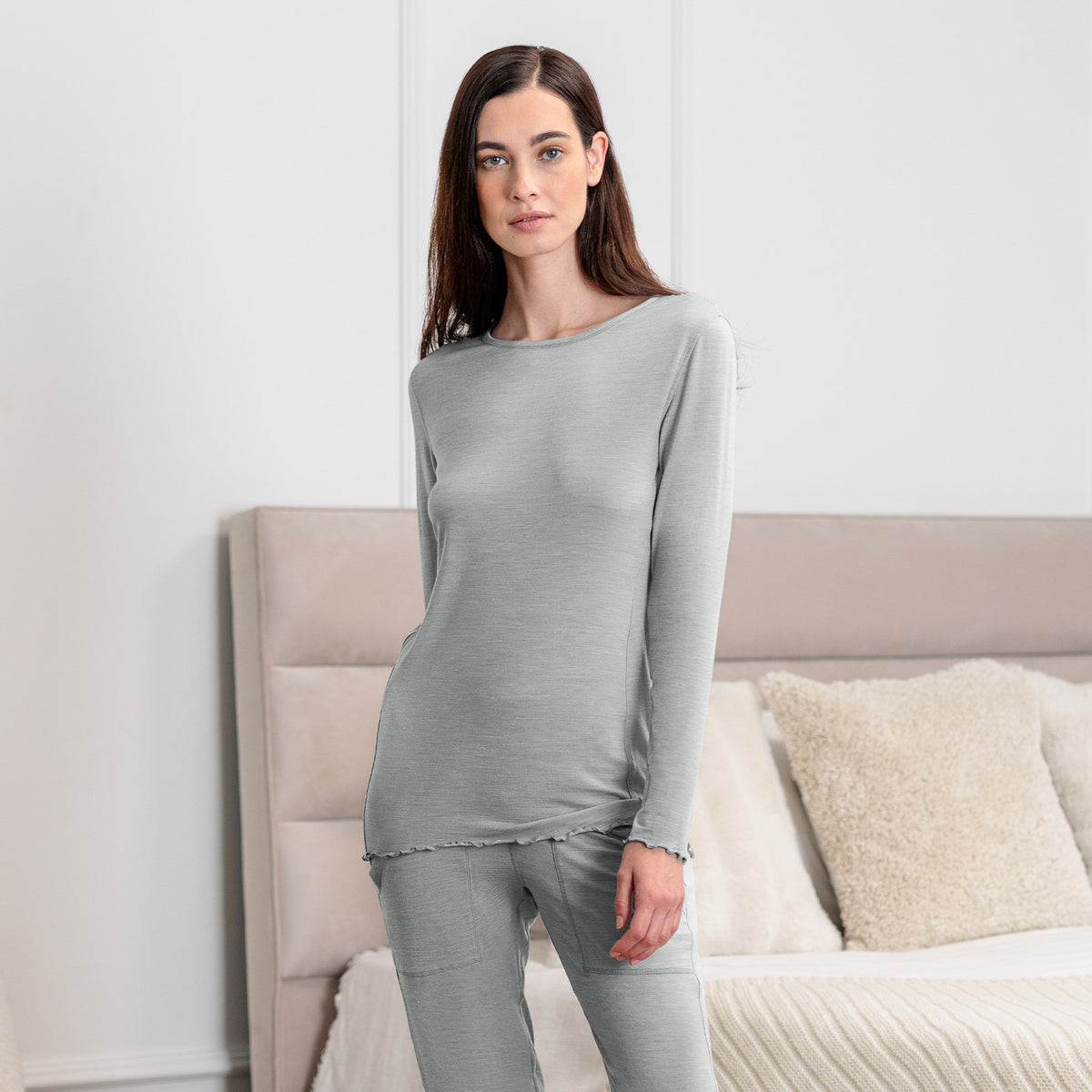 Warming winter pajama gift set for women || Light grey melange