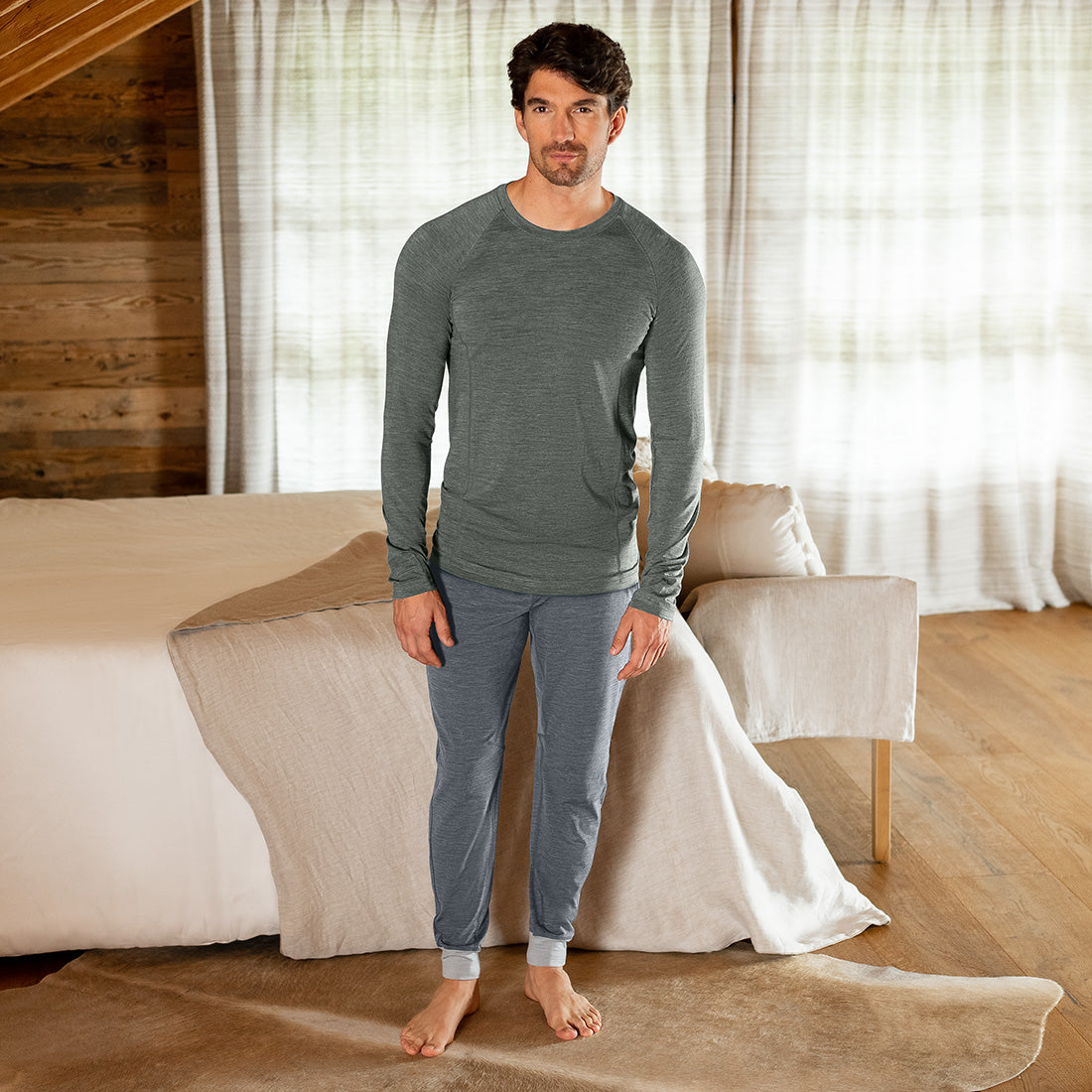 Gift set pajamas men || Eucalyptus melange/Dark grey melange