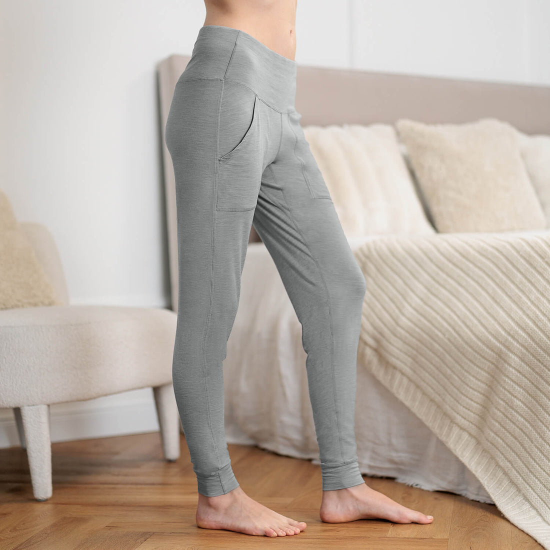 Merino wool pajamas pants women || Light grey melange