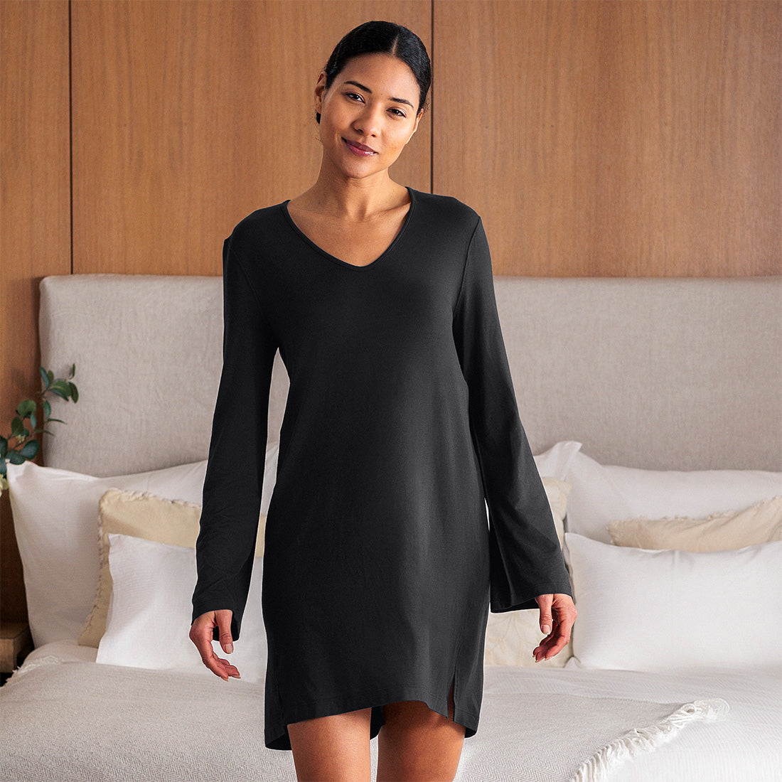 Balance long sleeves sleepshirt || Black