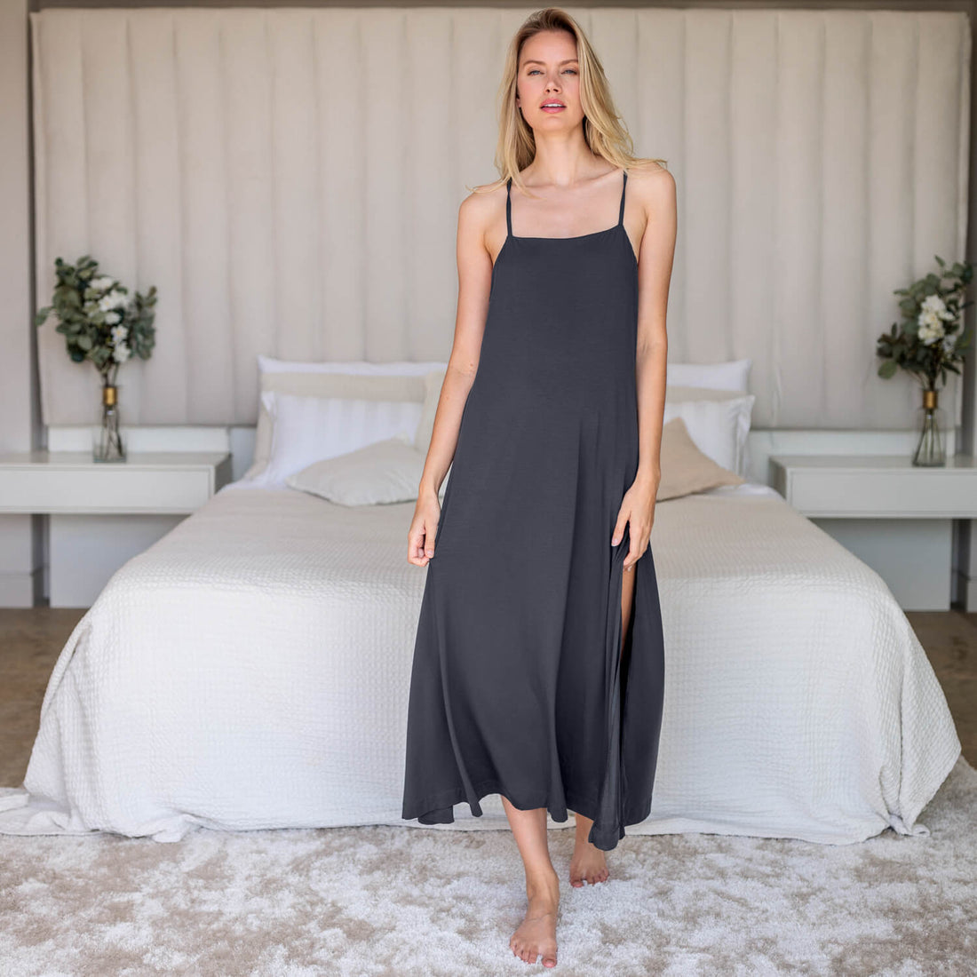 Cooling slip dress long || Cool grey