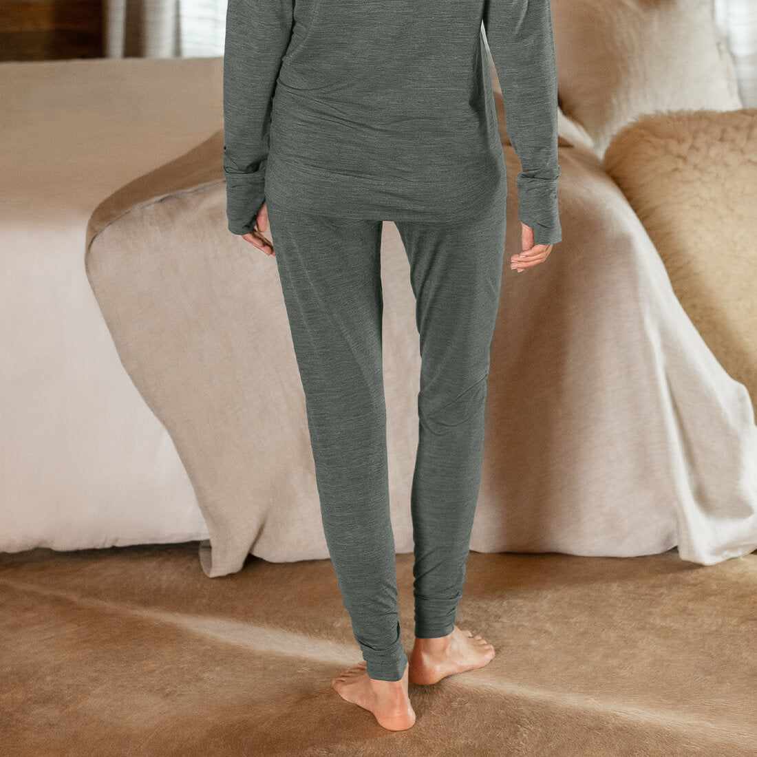 Merino wool pajamas pants women || Eucalyptus melange