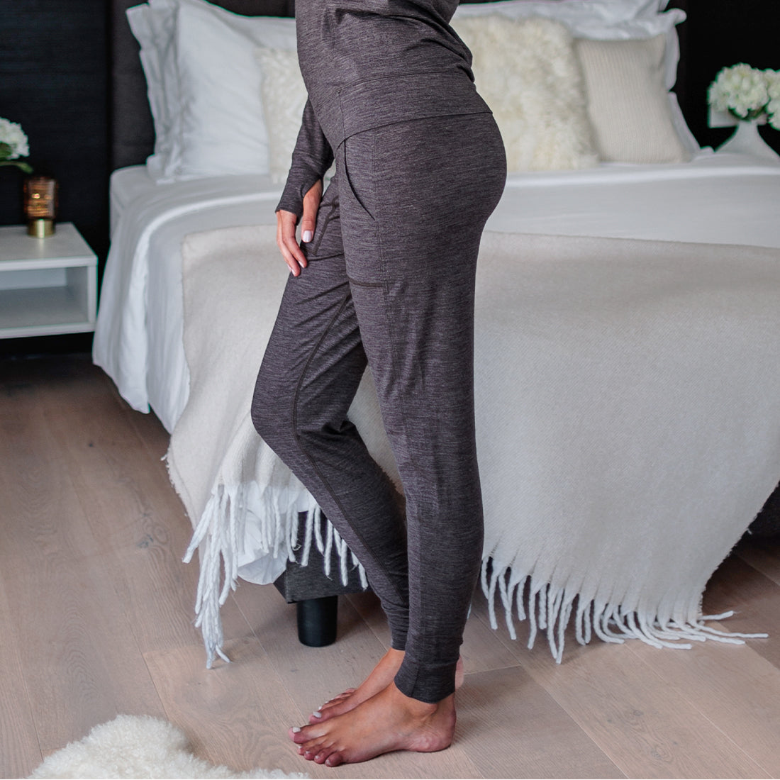 Merino wool pajamas pants women || Chocolate melange