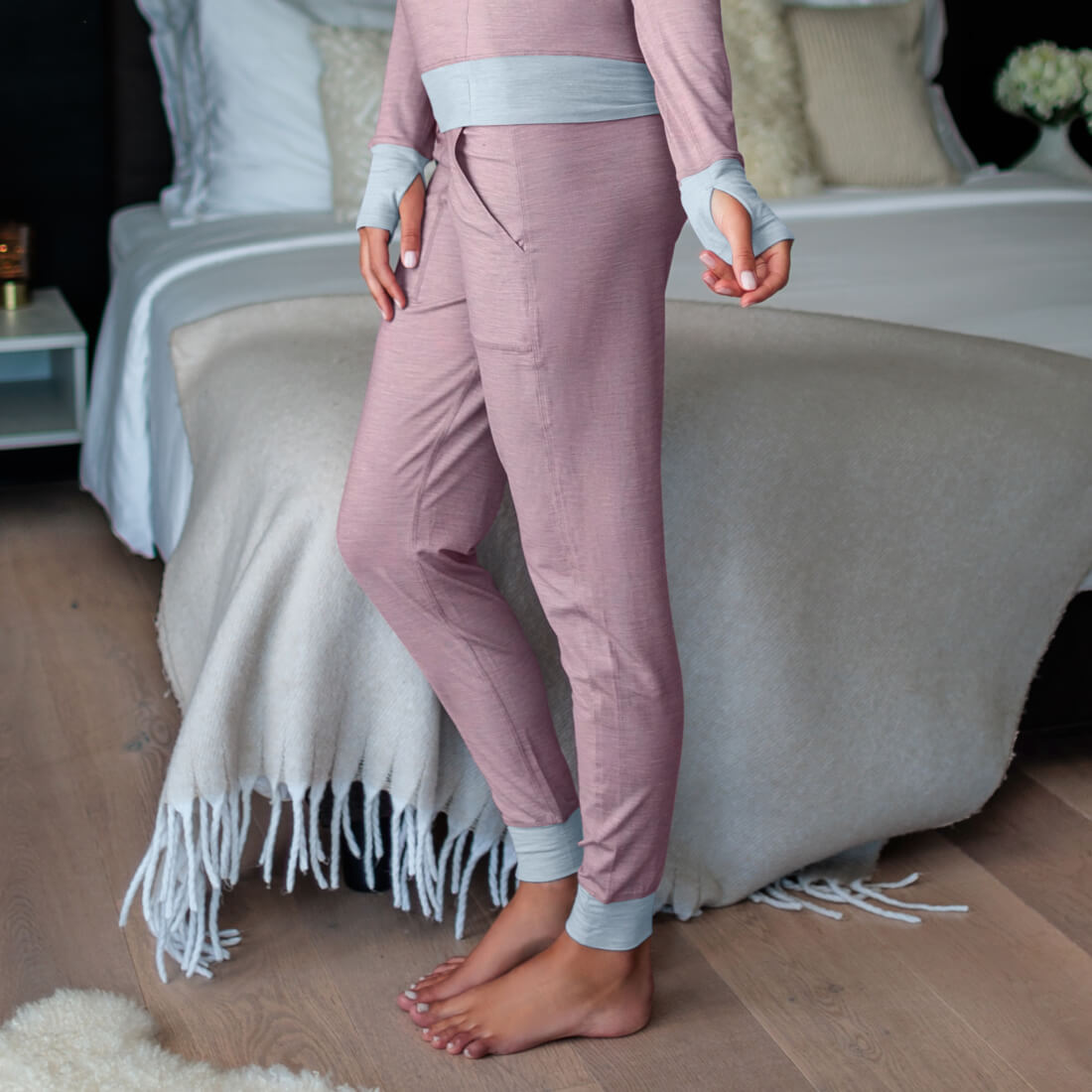 Merino wool pajamas pants women || Dusty pink melange