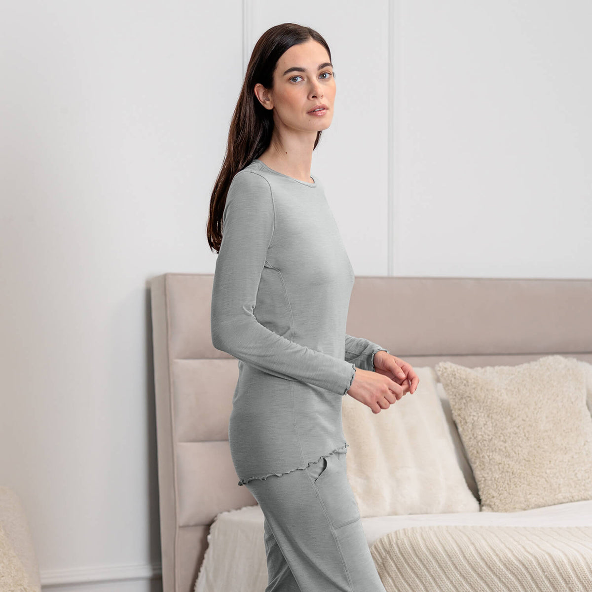 Wool pajamas womens || Light grey melange