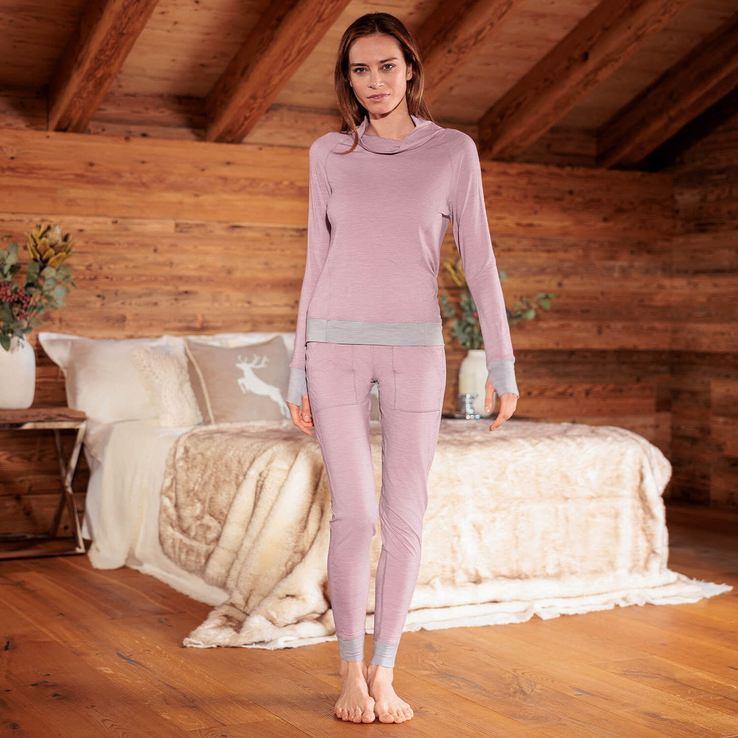 Wollen pyjama voor dames Dusty pink melange