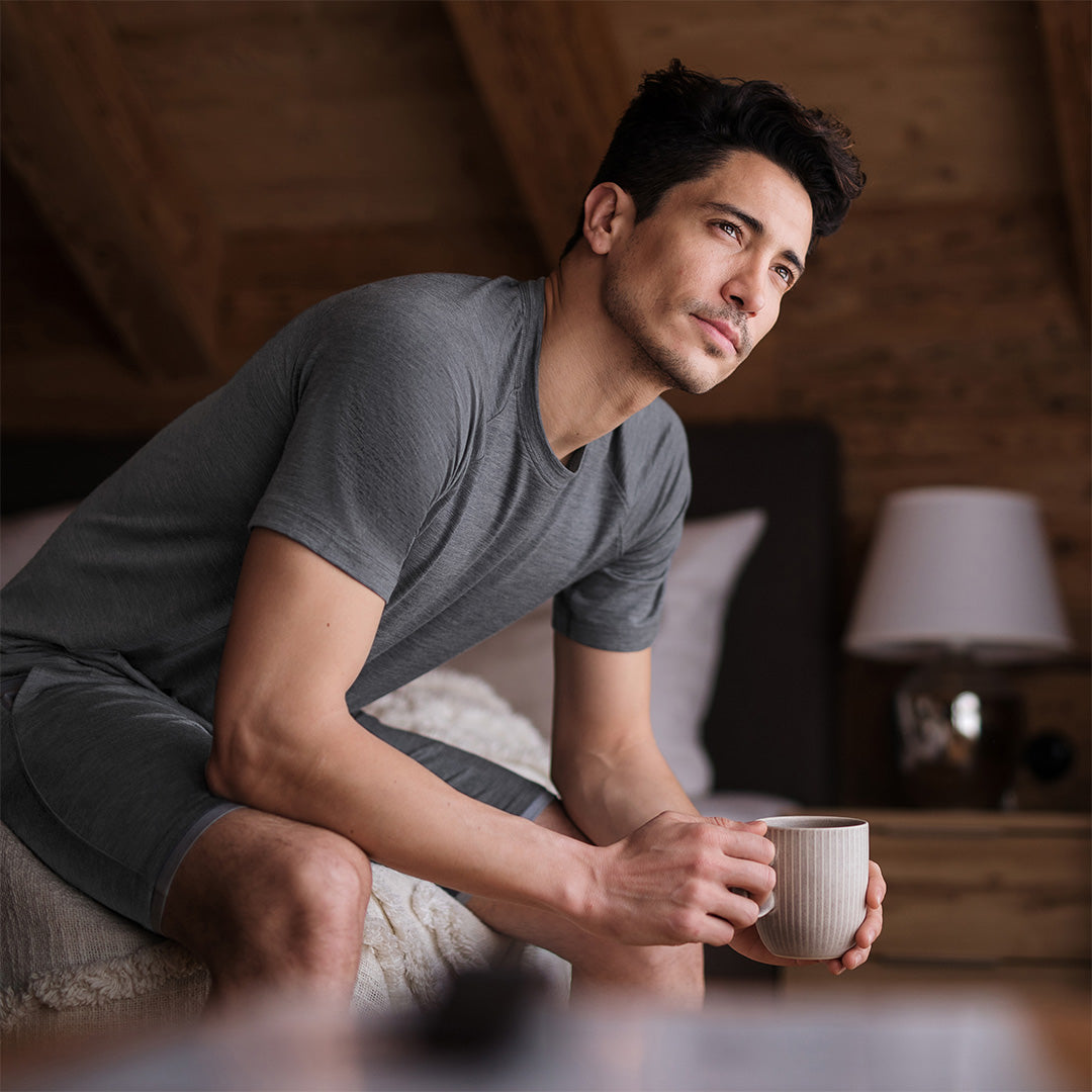 Merino wollen pyjama t-shirt heren  Dark grey melange