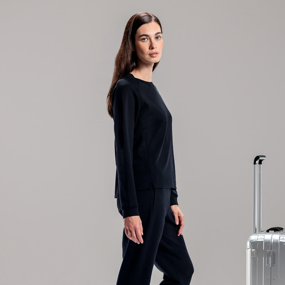 Travel womens long sleeve top || Navy blue 