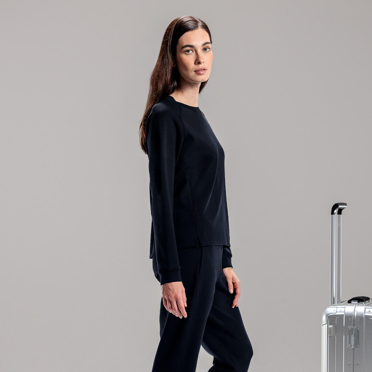 Travel womens long sleeve top || Navy blue 